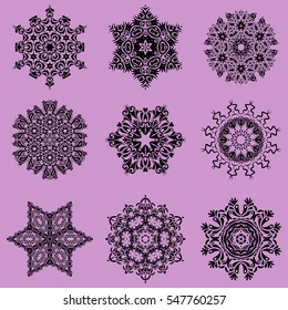 Winter background with nine vector snowflakes on a neutral background.