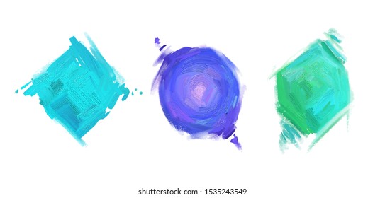 Winter background with oil paint style spots. Winter design. Three blue spots.