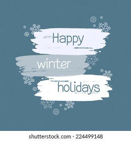 Winter background with paint brush strokes and snowflakes