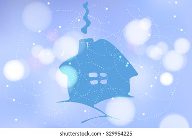 winter background with painted house 