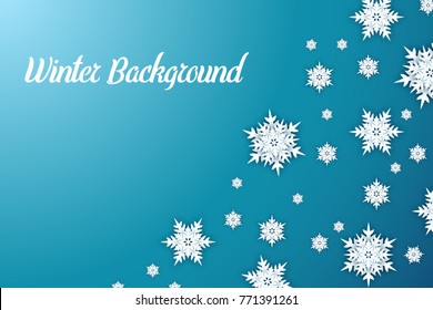 Winter background with paper cut snowflakes, vector design