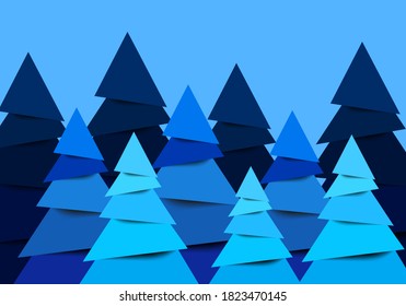 Winter background with paper cut trees