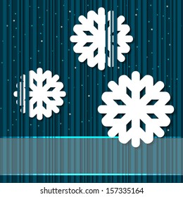 Winter background with paper snowflakes and flares