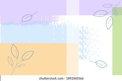 Winter background with pastel brushes and leaves in vector pattern