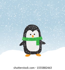 Winter background with penguin and snowflakes.