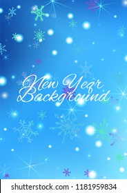 Winter Background with Pretty Snowflakes and Shiny Lights. Festive Background for Christmas Decoration, Wrapping, Fabric. Vertical A4 Vector Background.