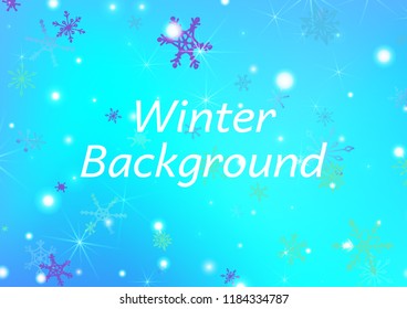 Winter Background with Pretty Snowflakes and Shiny Lights. Festive Background for Christmas Decoration, Textile, Cover. Vertical A4 Vector Background.