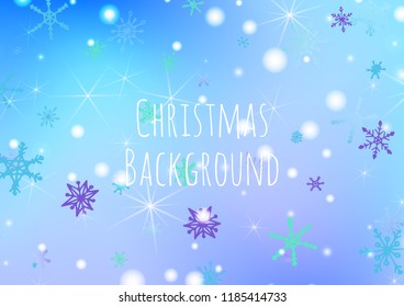 Winter Background with Pretty Snowflakes and Shiny Lights. Festive Background for Christmas Decoration, Print, Poster. Vertical A4 Vector Background.
