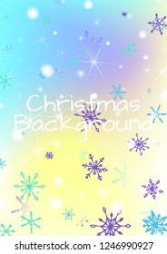 Winter Background with Pretty Snowflakes and Shiny Lights. Festive Background for Christmas Decoration, Banner, Card. Vertical A4 Vector Background.