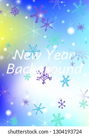 Winter Background with Pretty Snowflakes and Shiny Lights. Festive Background for Christmas Decoration, Print, Poster. Vertical A4 Vector Background.