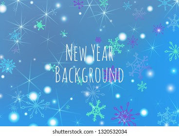 Winter Background with Pretty Snowflakes and Shiny Lights. Festive Background for Christmas Decoration, Wrapping, Fabric. Vertical A4 Vector Background.