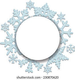 Winter background with round paper frame and shade for the new year and Christmas design