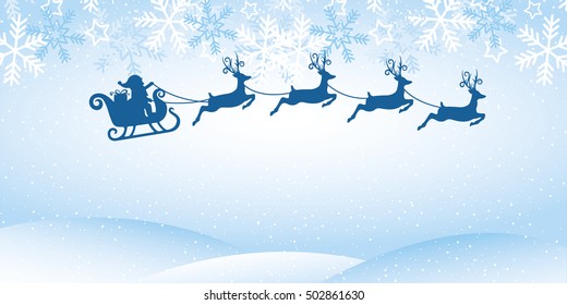 Winter Background with Santa Claus and Reindeers