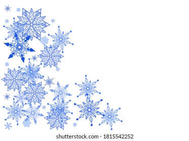 Winter background, scattering of different snowflakes. Vector illustration
