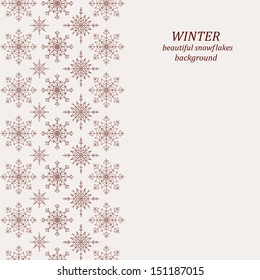 Winter background with seamless snowflakes pattern. Vector illustration.