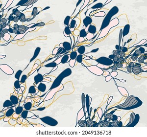 winter background of seasonal leaves, branches (mistletoe). a hand-drawn illustration in the style of a one line. modern wallpaper for print, banner, postcard, holiday idea. vector illustration 