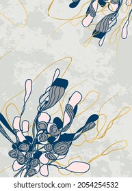 winter background of seasonal leaves, branches (mistletoe). a hand-drawn illustration in the style of a one line. modern wallpaper for print, banner, postcard, holiday idea. vector illustration 
