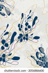 winter background of seasonal leaves, branches (mistletoe). a hand-drawn illustration in the style of a one line. modern wallpaper for print, banner, postcard, holiday idea. vector illustration 