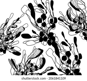 winter background of seasonal leaves, branches (mistletoe). a hand-drawn illustration in the style of a one line. modern wallpaper for print, banner, postcard, holiday idea. vector art illustration 