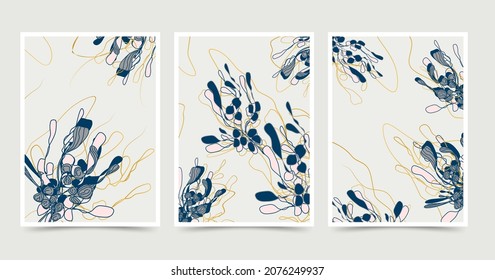 winter background of seasonal leaves, branches (mistletoe). a hand-drawn illustration in the style of a one line. modern wallpaper for print, banner, postcard, holiday idea. vector illustration 
