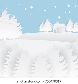 Winter background series. Nature landscape with winter theme series.
New year card and background design with paper cut style.