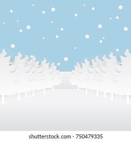 Winter background series. Nature landscape with winter theme series.
New year card and background design with paper cut style.