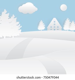 Winter background series. Nature landscape with winter theme series.
New year card and background design with paper cut style.