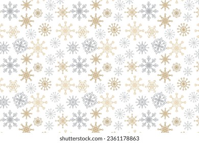 Winter Background with Silver and Gold Snowflakes