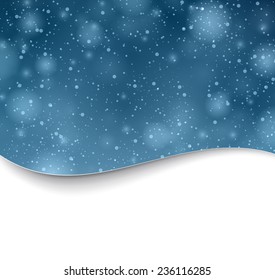 Winter background with snow. Christmas blue defocused illustration. Eps10 vector. 