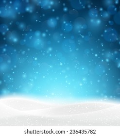 Winter background with snow. Christmas blue defocused illustration. Eps10 vector. 