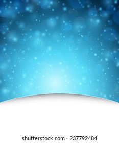 Fondo invernal con nieve. Ilustración desenfocada de azul navideño. Vector Eps10. 