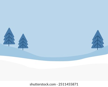 Winter background with snow, hill and pine tree on blue sky background vector.