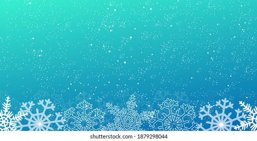 Fondo invernal con diseño vectorial de ornamento de nieve aislado en fondo cian
