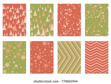 Winter background snow pattern, halftone texture, christmas tree silhouette, confetti explosion. Winter Christmas backgrounds, snow flakes isolated, halftone, circle confetti textures, fir trees cards