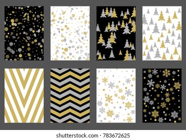 Winter background snow pattern, halftone texture, christmas tree silhouette, confetti explosion. Winter Christmas backgrounds, snow flakes isolated, halftone, circle confetti textures, fir trees cards