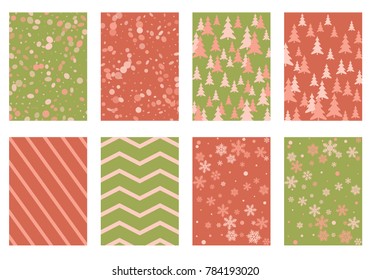 Winter background snow pattern, halftone texture, christmas tree silhouette, confetti explosion. Winter Christmas backgrounds, snow flakes isolated, halftone, circle confetti textures, fir trees cards
