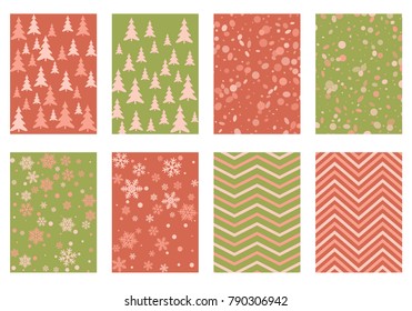 Winter background snow pattern, halftone texture, christmas tree silhouette, confetti explosion. Winter Christmas backgrounds, snow flakes isolated, halftone, circle confetti textures, fir trees cards