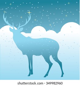 Winter background with snow and reindeer