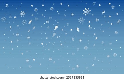 Fundo de inverno com neve, flocos de neve no céu azul