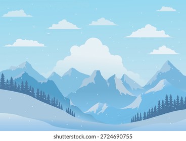 Fondo de invierno, la nieve comienza a caer de nuevo, creando una atmósfera escalofriante en el bosque, con un gradiente blanco pálido, Ilustración vectorial para el diseño de fondo.