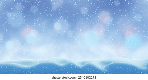 Fondo de invierno, nevadas y nevadas, efecto bokeh, diseño de Vector