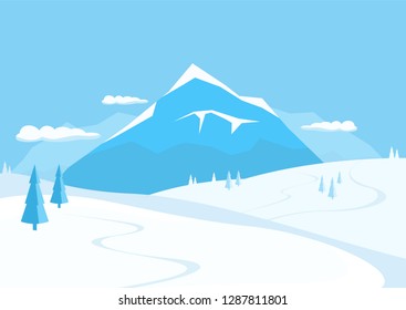 winter background of snowdrifts with traces of snowboarders flat vector illustration