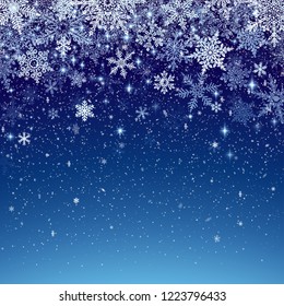 Winter background with snowfall, decoration for christmas and new year, and winter holiday season, abstract snowflakes crystals. EPS 10 contains transparency. Winter background with snowfall, decoration for christmas and new year, and winter holiday season, abstract snowflakes crystals. EPS 10 contains transparency.