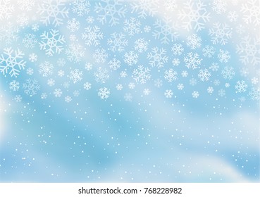 Winter background with snowflake. Blue holiday banner. Merry Christmas and Happy New Year concept. Vector design illustration. 2018.
