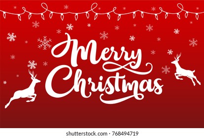 Winter background with snowflake and deer. Red holiday banner. Merry Christmas concept. Vector design illustration. 2018.