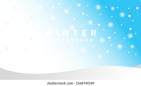 Winter background with snowflake and hill. Wallpaper backdrop wintry season with soft snowfall for promotion, advertising, event and publication needs. Vector design illustration.