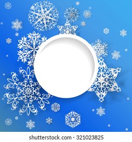 Winter background with snowflake on blue background 