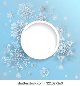 Winter background with snowflake on blue background
