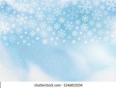 Winter background with snowflake. White holiday banner. Merry Christmas and Happy New Year concept. Vector design illustration. 2018.