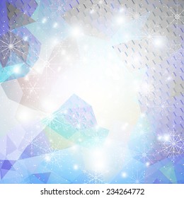 Winter background with snowflakes. Abstract winter design, triangle pattern, vector.